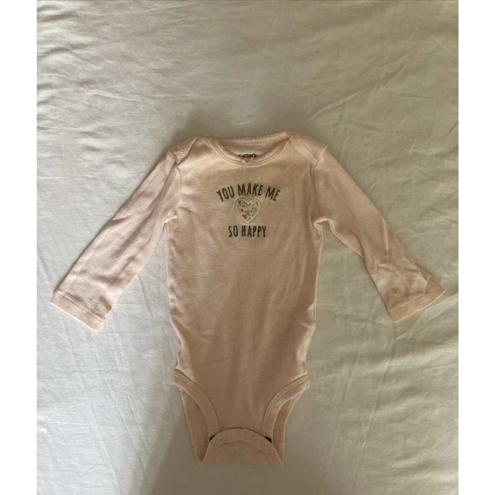 6 Months Carter's baby girl clothes - long sleeve one piece | happiness theme